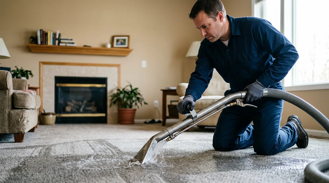 Water damage restoration technician working near Mead, OK